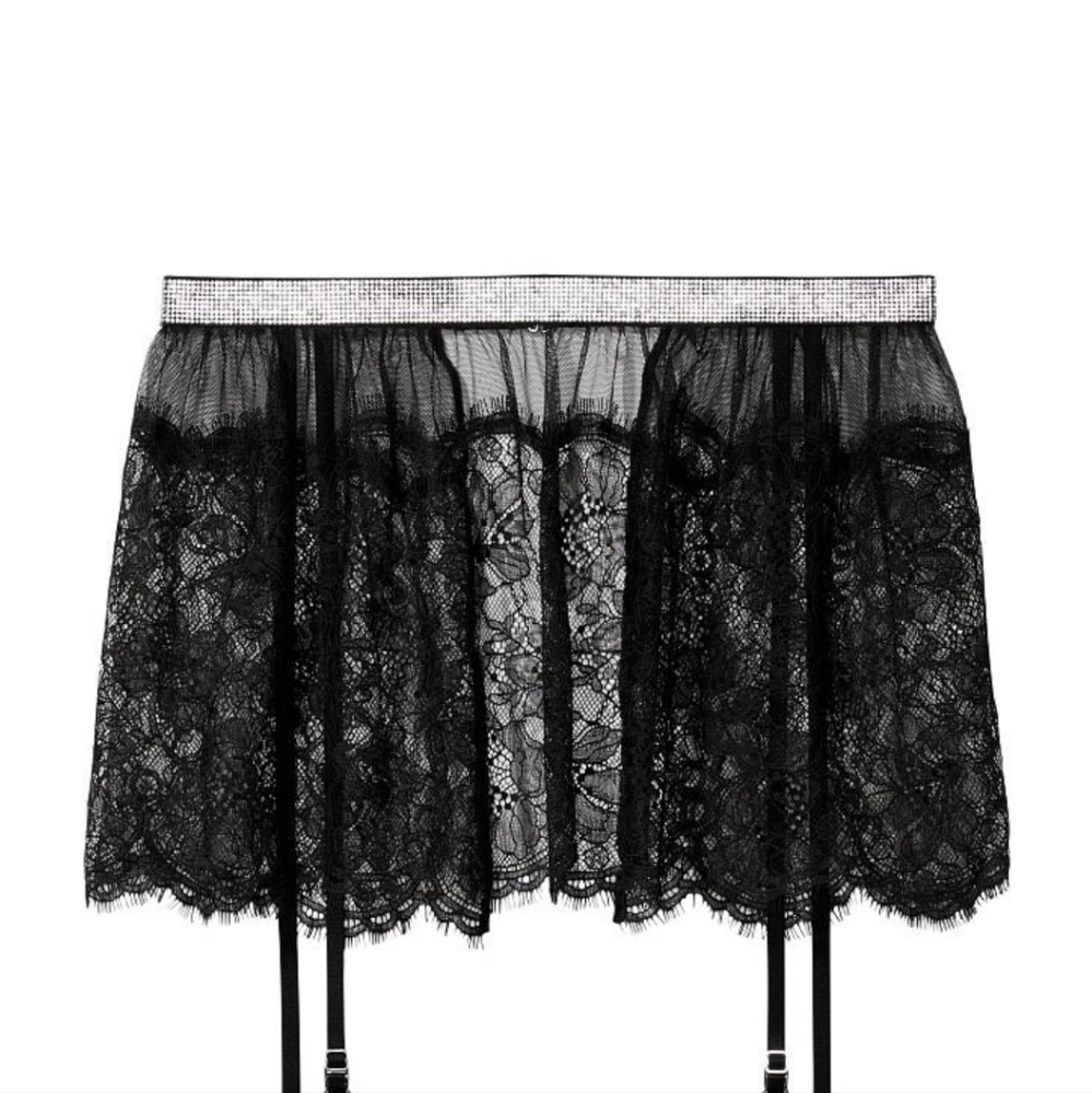 NEW Victoria Secret Very Sexy Shine Strap Garter Belt with Lace Skirt